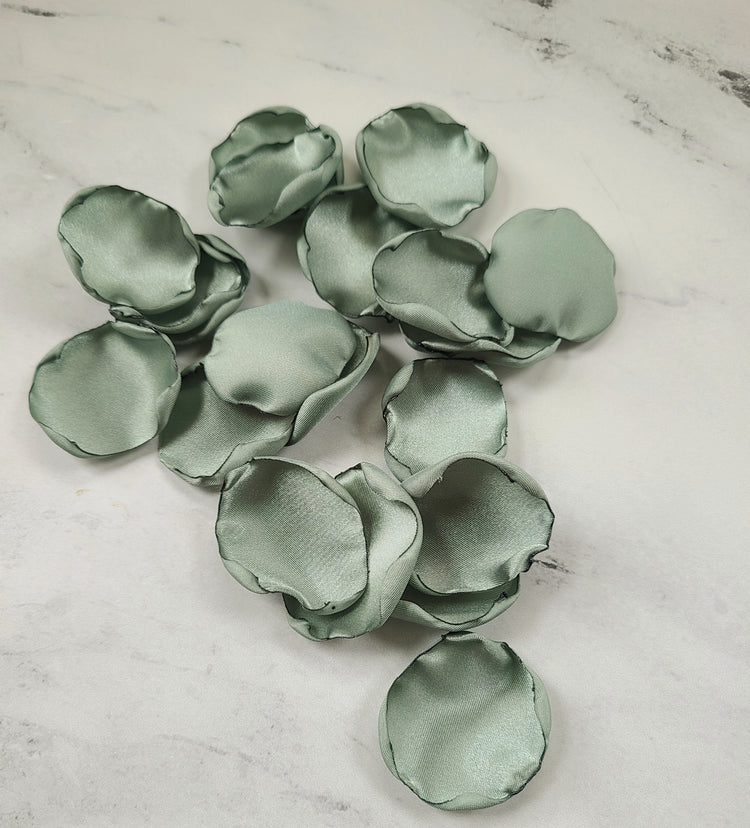Dusty sage, shades of green rise petals for flower girl baskets