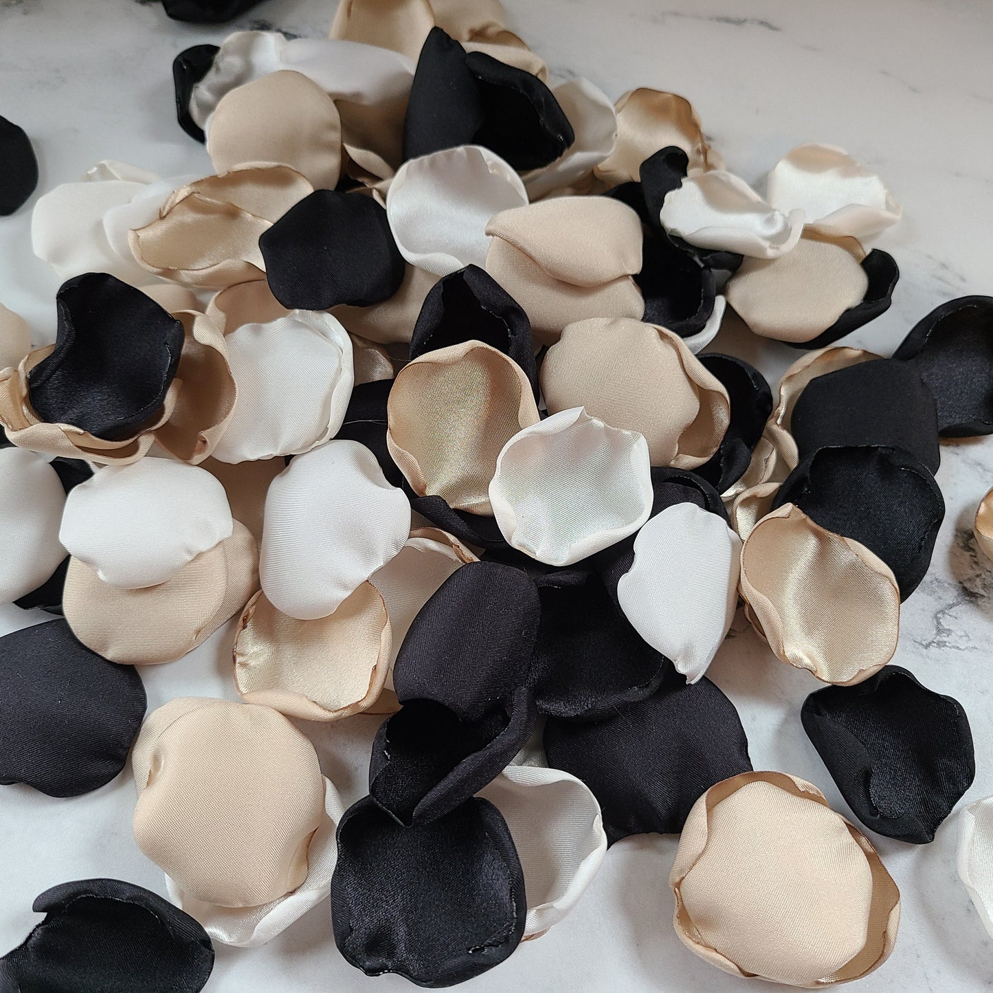 Beige, Ivory, & Black Rose Petals, Moto Boho Wedding Decor, Flower Girl Petals, Engagement Backdrop Proposal Props, Wedding Aisle Decor
