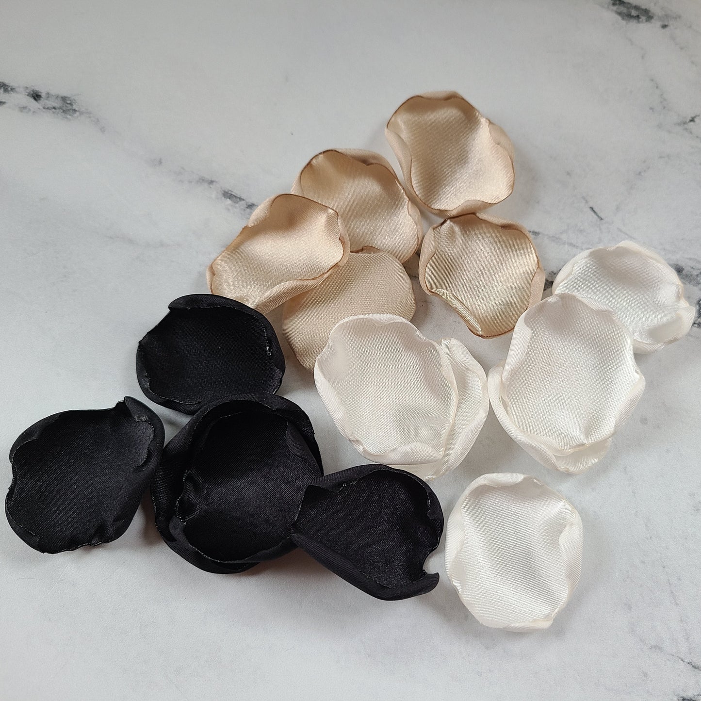 Beige, Ivory, & Black Rose Petals in Ivory flower girl basket, Moto Boho Wedding Decor, Flower Girl Petals, Engagement Backdrop Proposal Props, Wedding Aisle Decor ideas