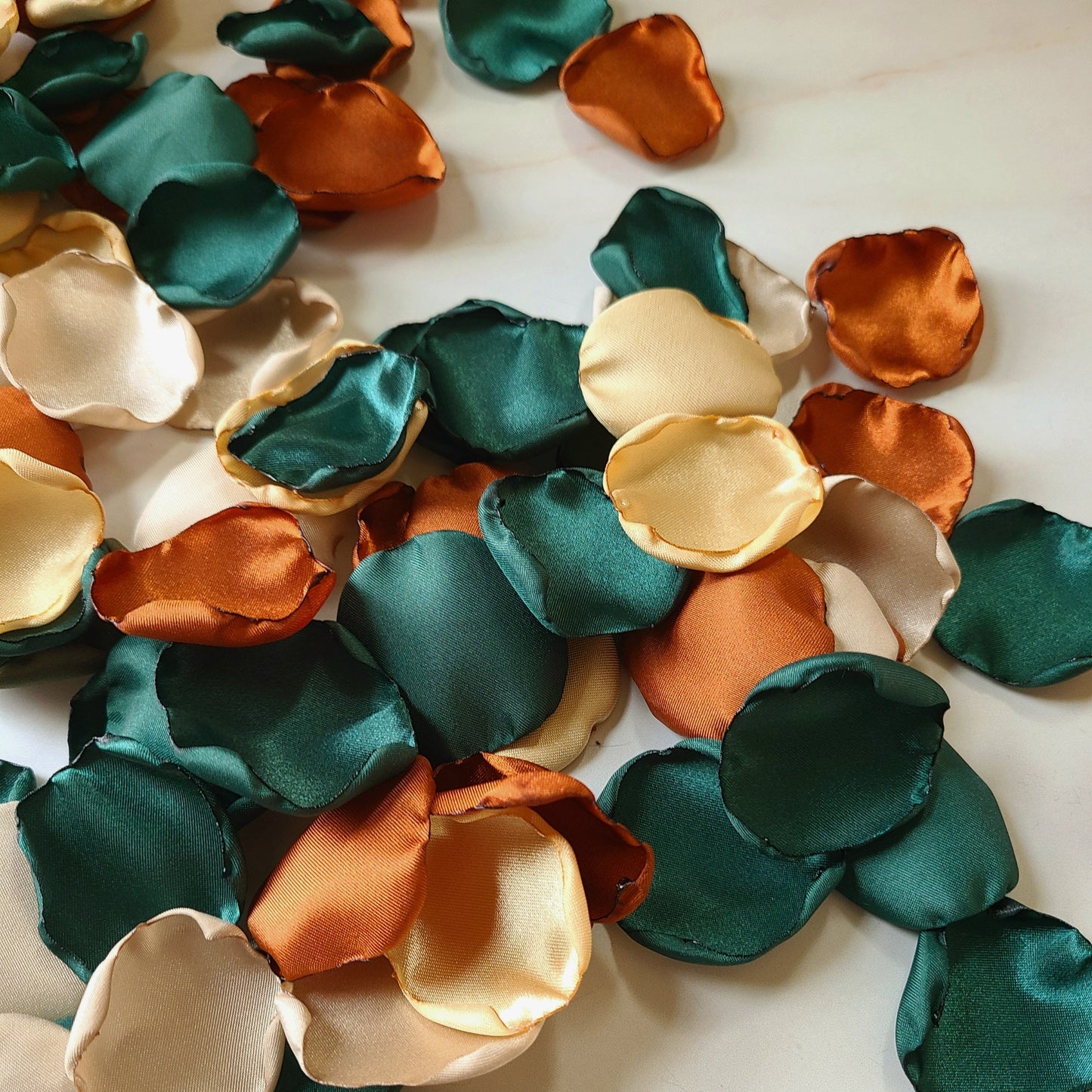 Emerald, Burnt Orange, Gold & Beige Rose Petals for Fall Wedding Aisle Decor, confetti, flower girl baskets, bridal brunch decorations, wedding ideas