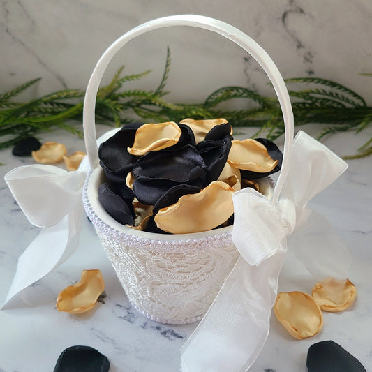 Gold & Black Table Confetti, Classic Wedding Table Decor, Flower Girl Petals