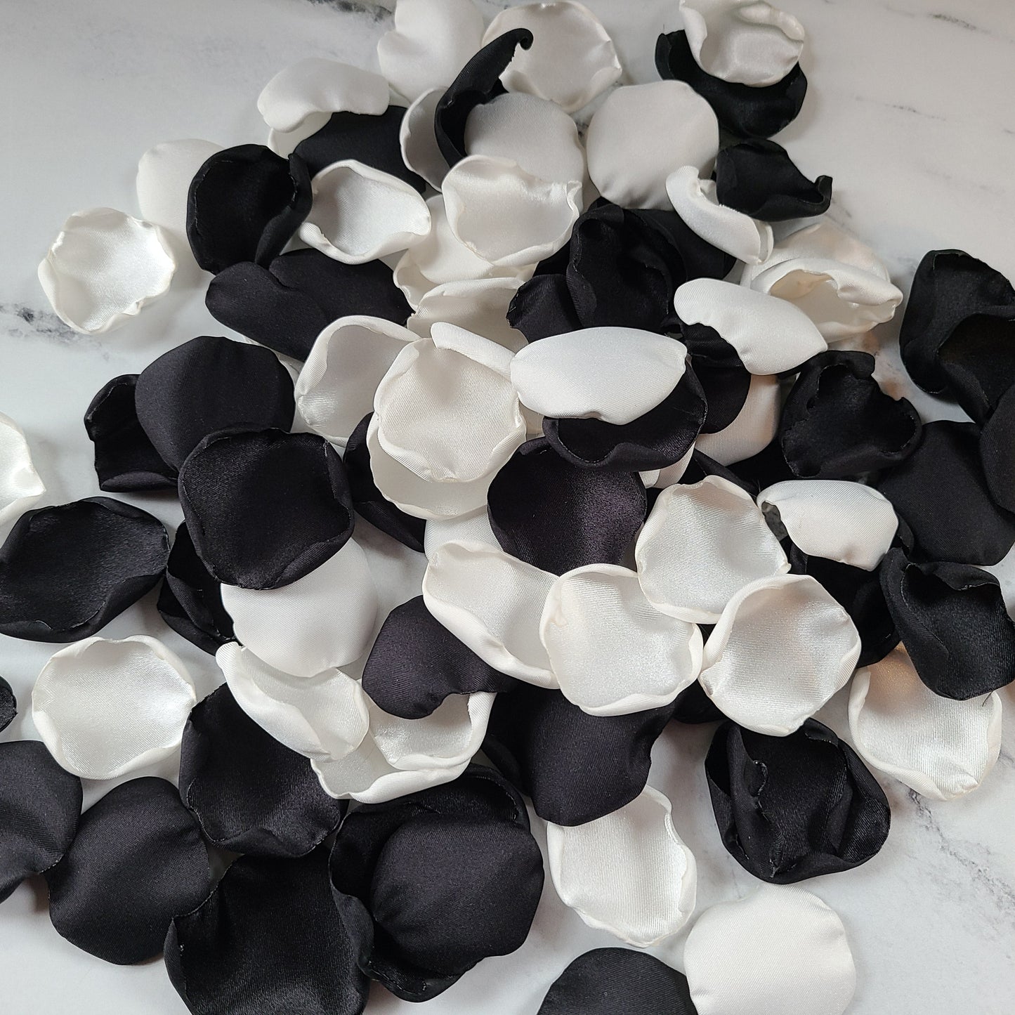 Black & Ivory rose petals for elegant wedding decor, aisle decor, halloween party ideas, gothic event decor, flower girl petals, confetti scatter, proposal box, goth bridal shower decorations