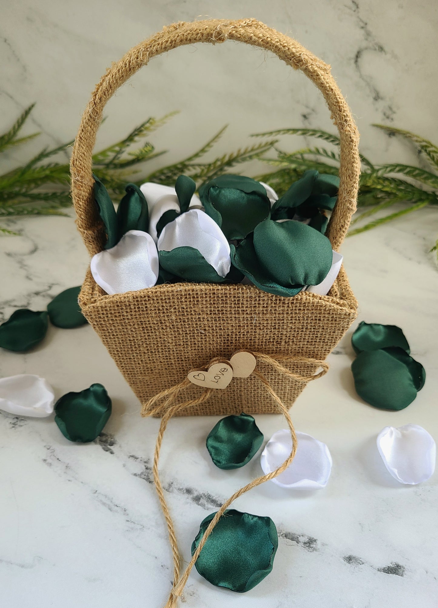 Forest Green & Ivory Rose Petals for fall wedding decor, flower girl petals for baskets, custom table confetti centerpieces, Emerald Green wedding aisle decor, Future MRS, bridesmaid box, proposal props