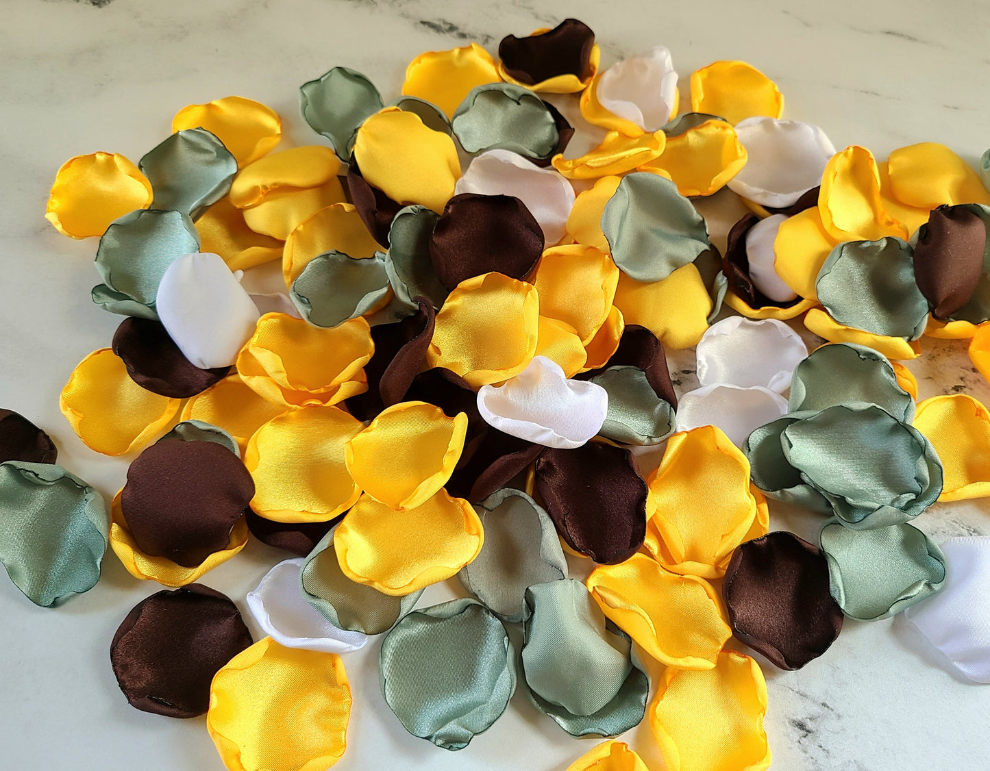 Sunflower Yellow & Sage Green Rose petals for flower girl baskets, wedding aisle decor, proposal box, engagement props