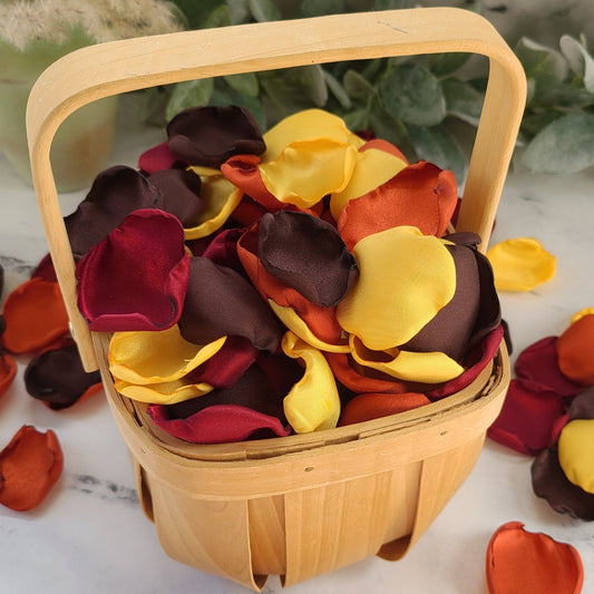 Brown, yellow, burgundy burnt orange rose petals for Western fall wedding decor. Sunflower Wedding decorations, flower girl petals for aisle decor, custom wedding confetti,