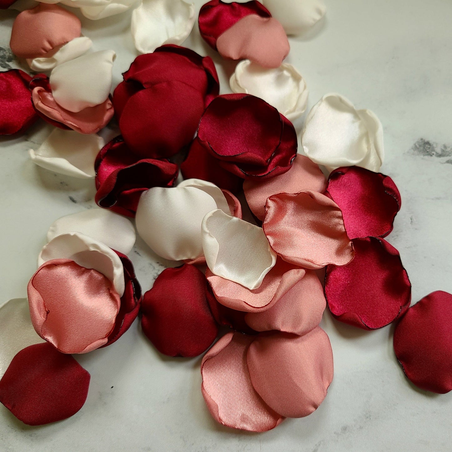 Burgundy, Ivory & Dusty Pink Rose Petals for Wedding Aisle Decor, flower girl basket, engagement proposal props