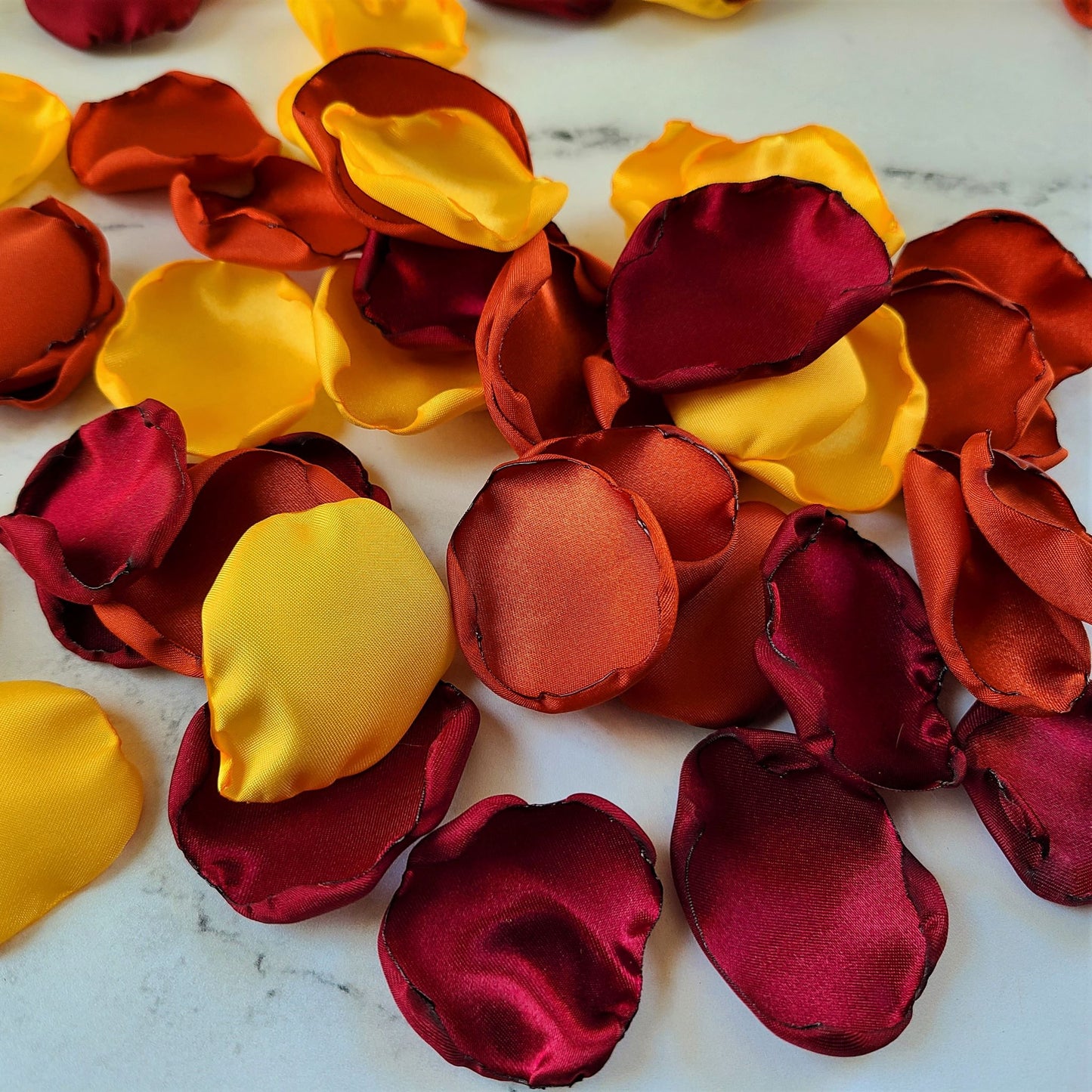 Burgundy, Burnt Orange, Yellow, espresso brown, Rust Rose Petals, Fall Rustic Wedding Decor, Flower Girl Petals, boho wedding aisle decorations, Sunflower wedding ideas, WE Do BBQ