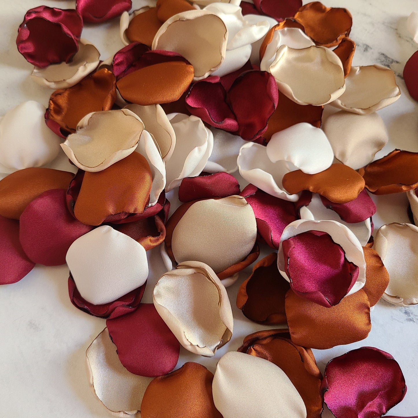 Burgundy, Terracotta, Beige rose petals for a Fall Wedding Theme. Flower petals for a flower girl to toss or put in a basket, Western wedding ideas, aisle decorations, marriage proposal props, table confetti