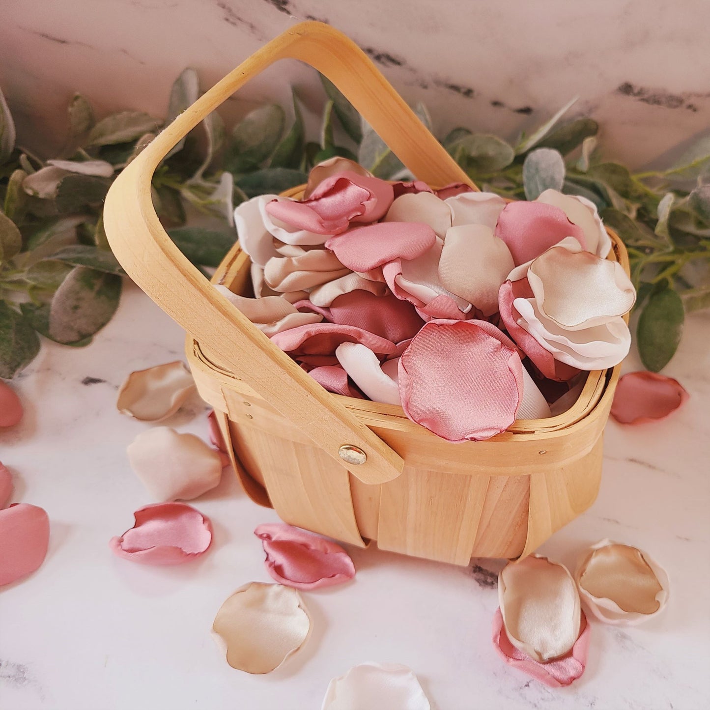 Pink Wedding Decor Rose Petals, Dusty Rose, Beige petals in Rustic Flower Girl Basket, Dusty Rose Flower Girl Petals, Beige Rose Petals, Boho Chic Wedding Decor, Western Wedding Decorations, Bridesmaid Box, Custom Table Confetti, Wedding Table Centerpieces, proposal ideas