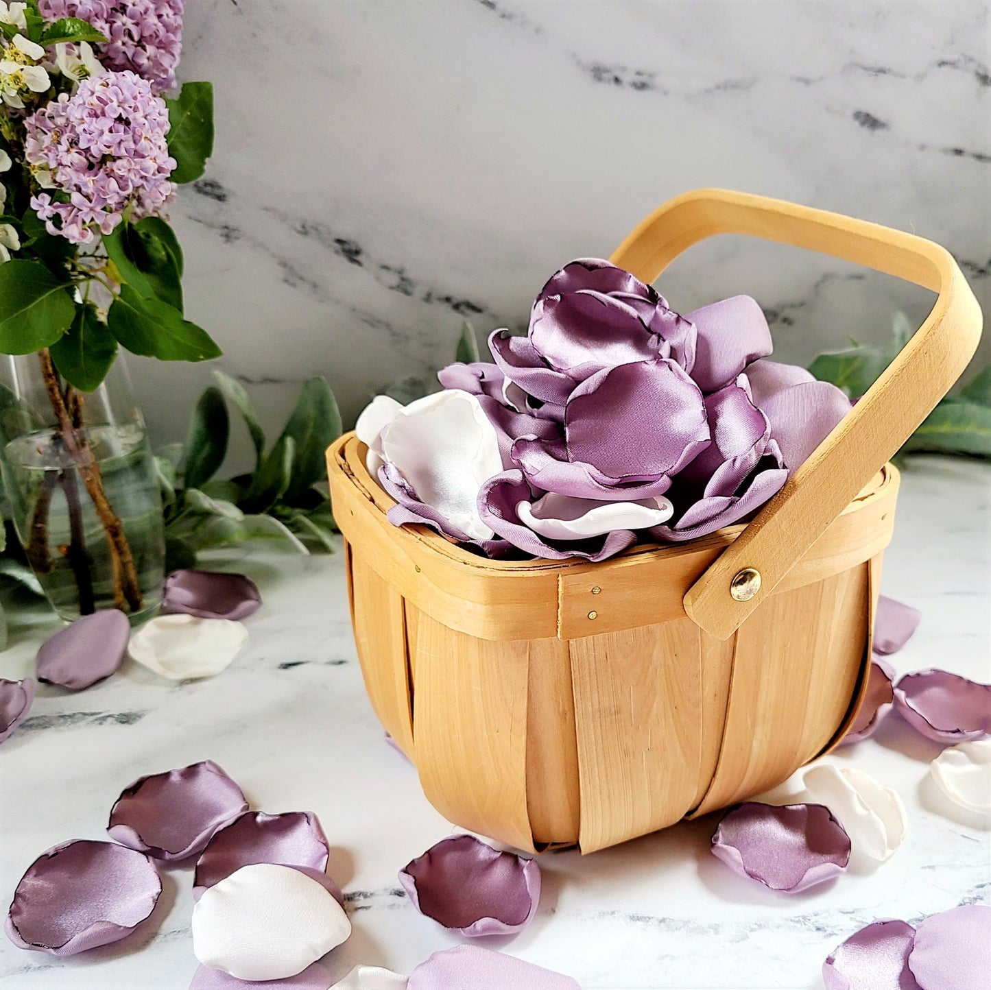 Dusty Purple Rose Petals Wedding Decor Petals, rustic flower girl basket