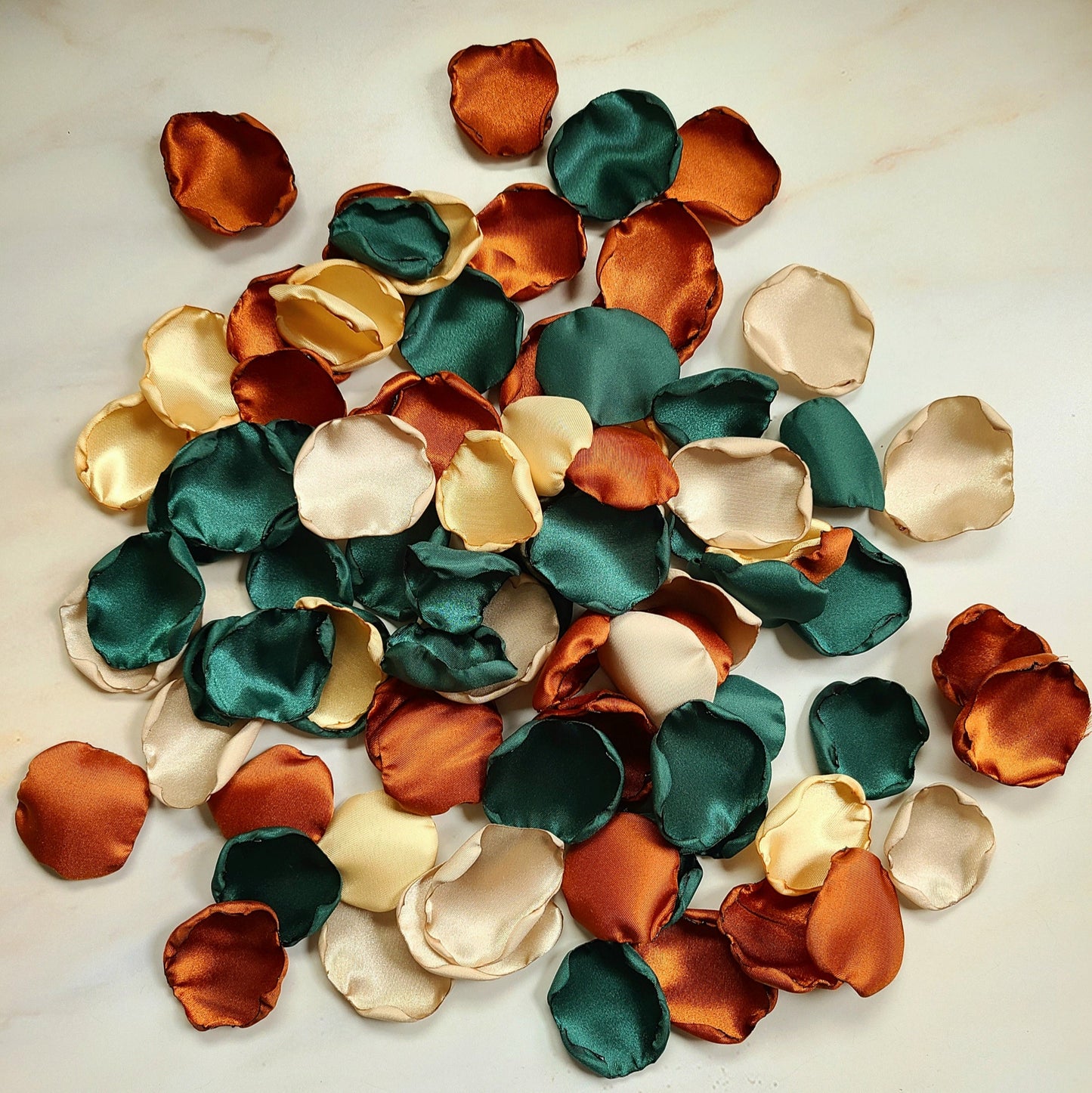 Emerald, Burnt Orange, Gold & Beige Rose Petals for Fall Wedding Aisle Decor, confetti, flower girl baskets, bridal brunch decorations, wedding ideas