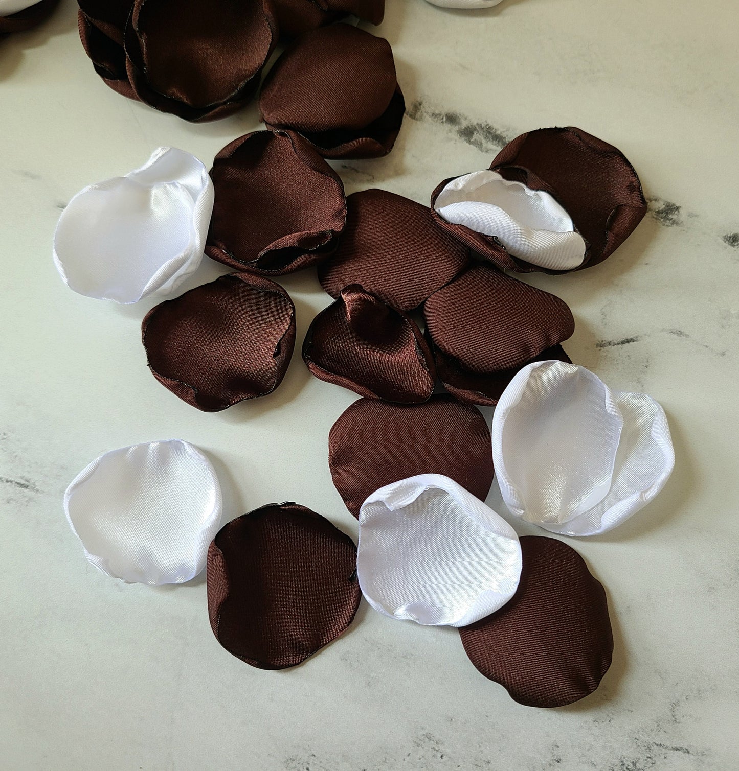 Dark brown white rose petals for flower girl basket, wedding aisle decor, proposal