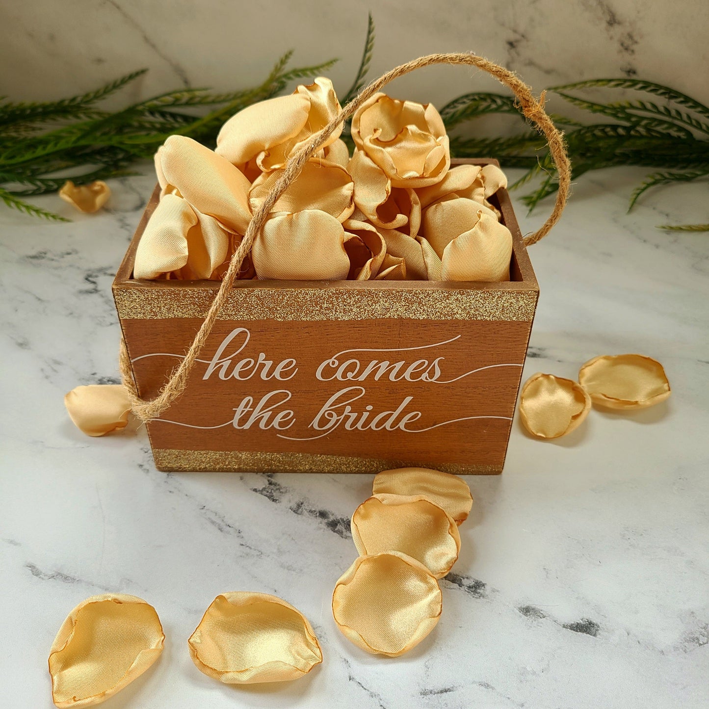 Gold Rose Petals in a Rustic Boho Flower Girl Baskets