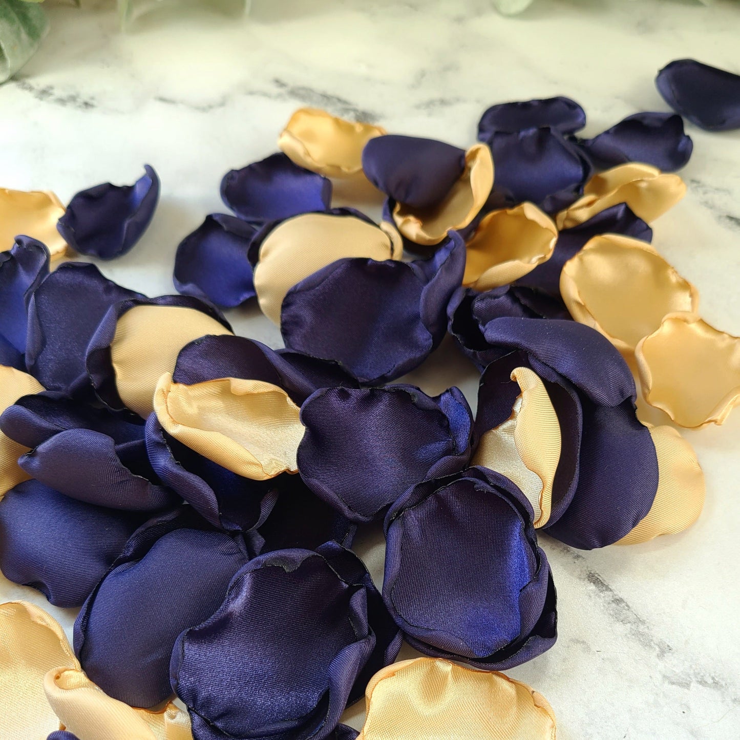 Navy Blue & Gold rose petals for fall wedding aisle decor, flower girl petals for tossing, petal patrol box, Celestial table decorations confetti, Proposal box, engagement backdrop props, Future Mrs