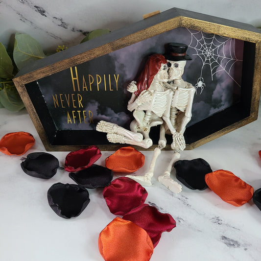 Black & Orange rose petals for Halloween wedding, flower girl petals, gothic wedding decor, table confetti, Goth bachelorette brunch decorations, Happily ever after