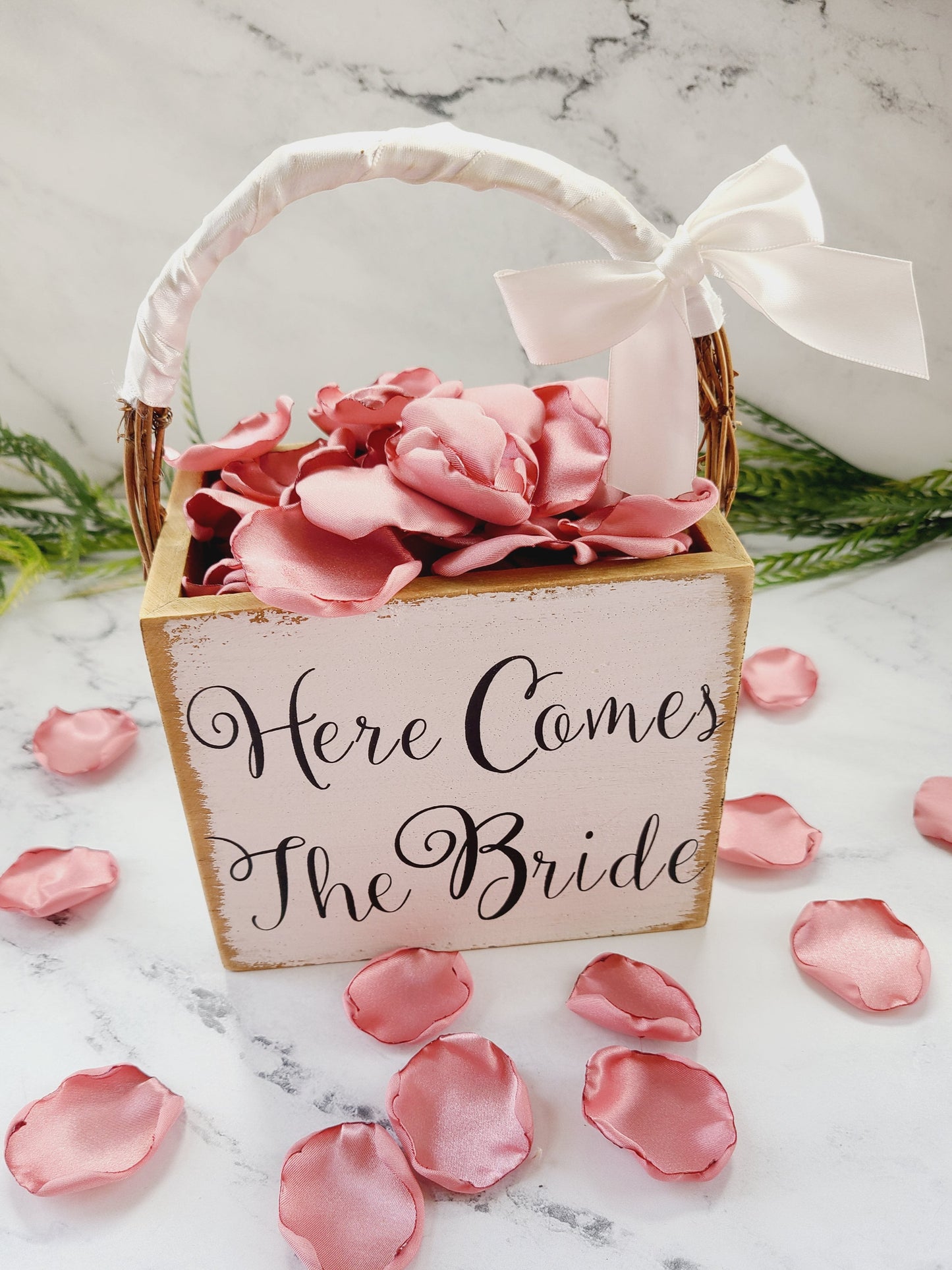 Here Comes the Bride Rustic Flower Girl Basket, Western Wedding Decor