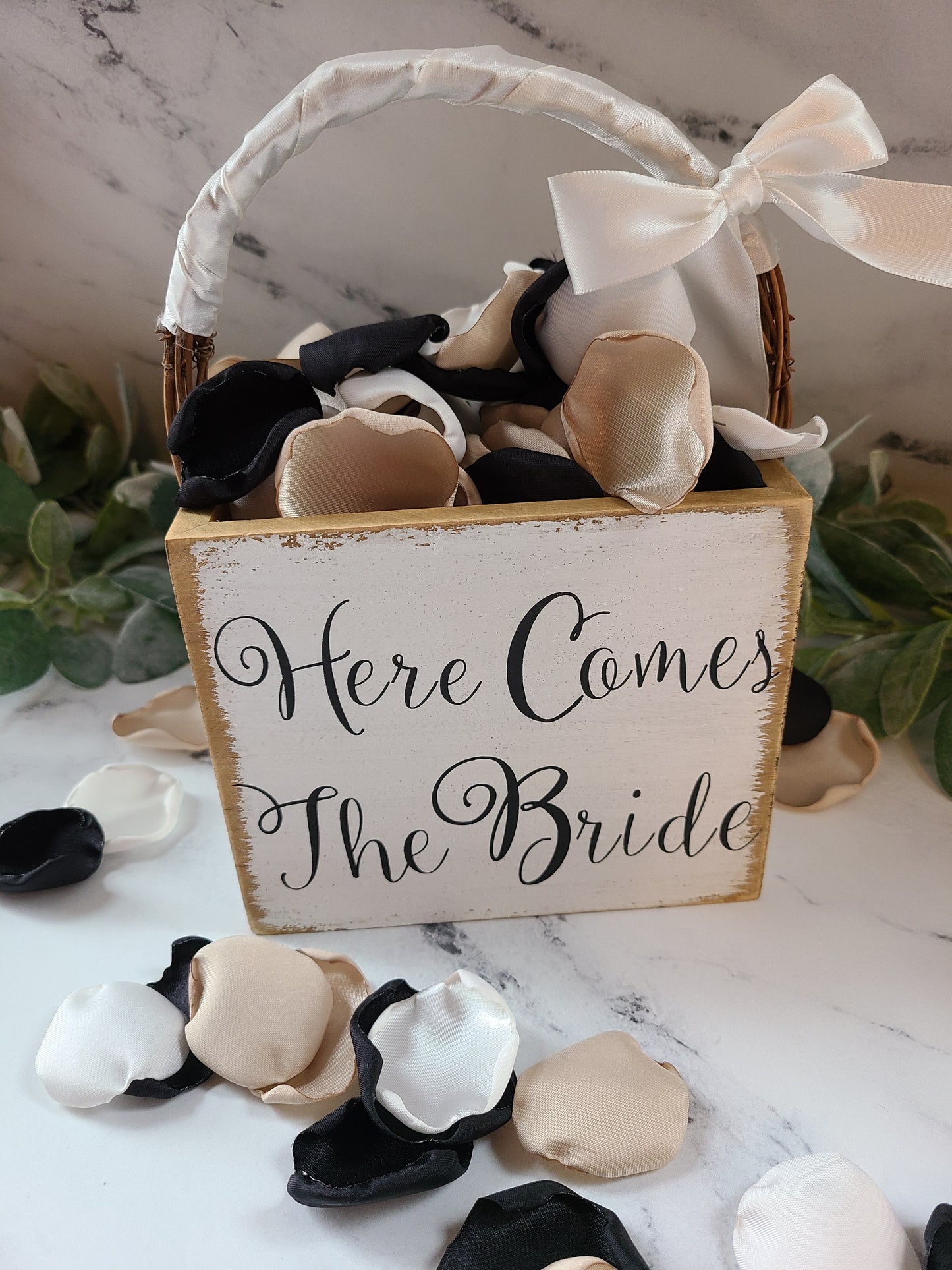 Black Beige Rose Petals for a dark, Moody wedding decor Ideas, Moto Boho inspired wedding aisle decor, boho flower girl basket, engagement backdrop, memory table confetti