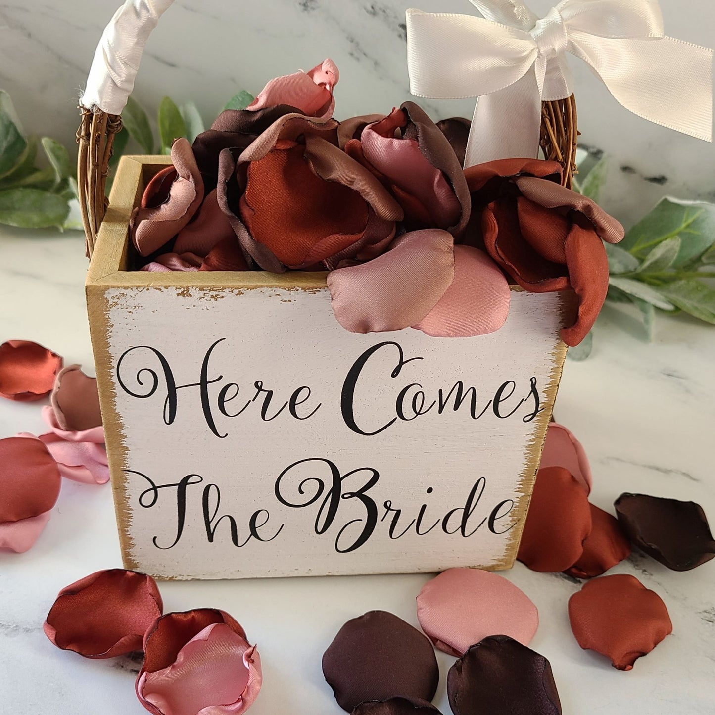 Cinnamon, Dusty Rose, Mauve Rose Petals. Fall Wedding Decor, Here Comes the Bride Flower Girl Basket, Cinnamon, Dusty Rose, Mauve Rose Petals. Fall Wedding Decor, bridesmaid box, wedding aisle decor, flower girl petals, glamorous wedding, table confetti