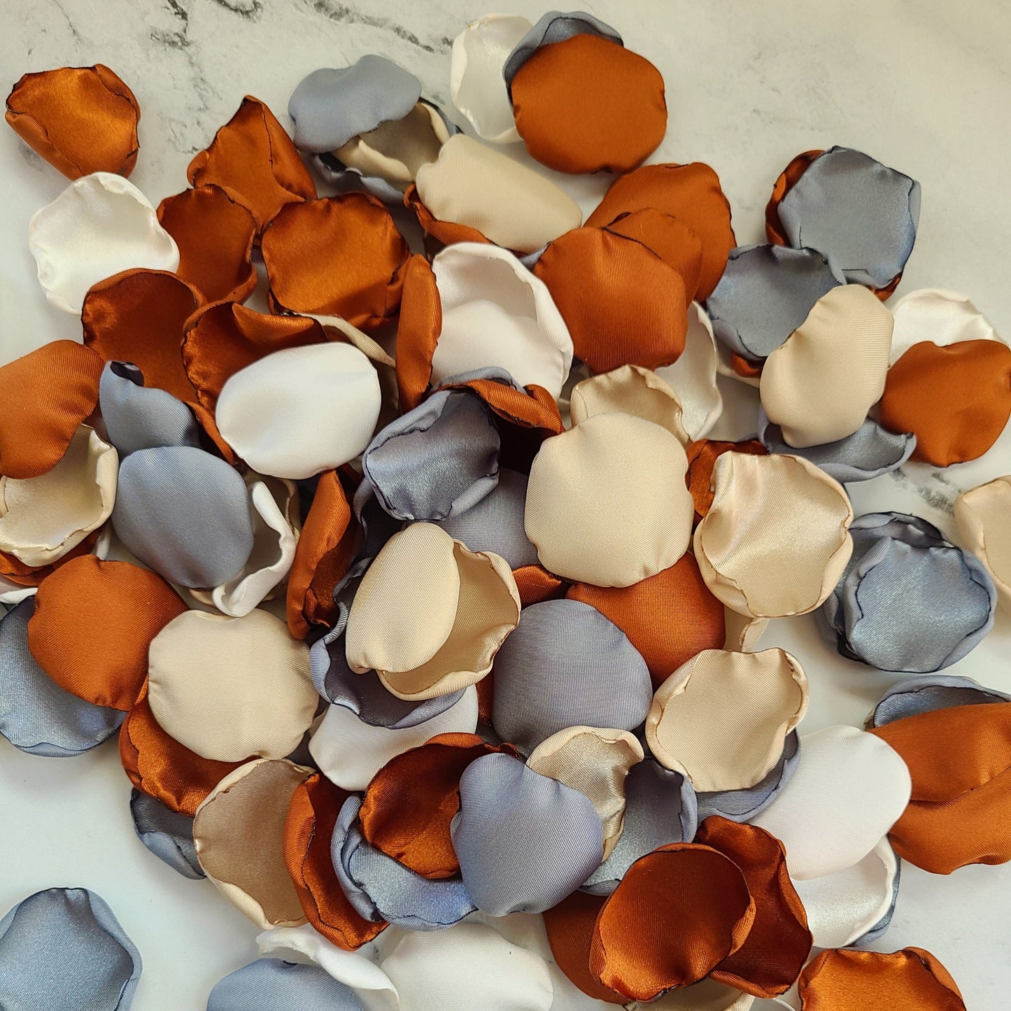 Dusty Blue, Ivory, Latte, and Terracotta Rose Petals for western wedding decor, table confetti, engagement backdrop props