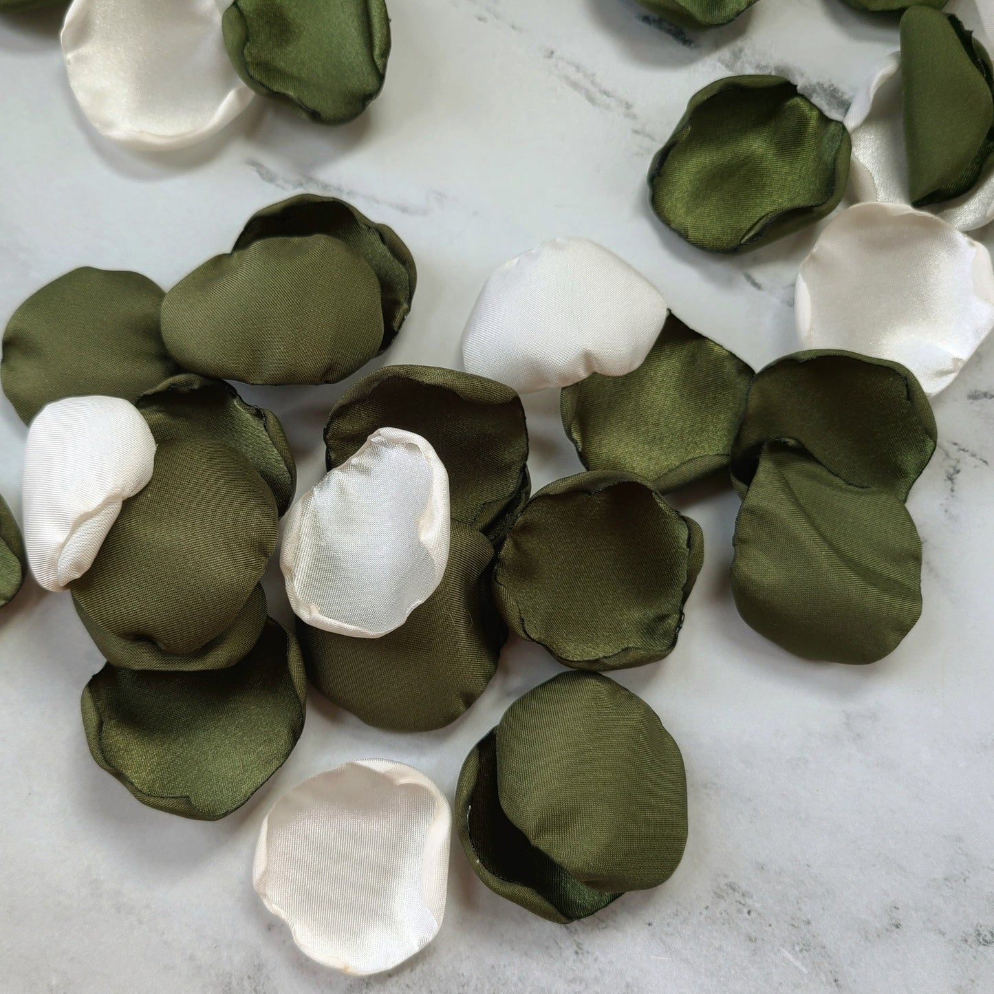 Ivory & Olive Green rose petals for flower girl baskets, engagement backdrop props, fall wedding decor, table confetti