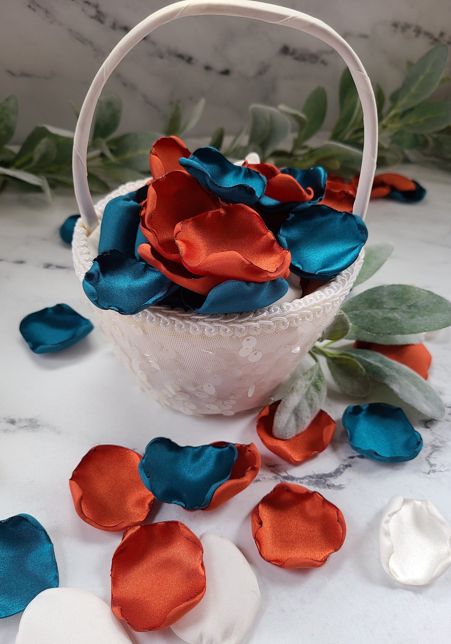 Teal, ivory & Rust Rose Petals for wedding aisle decor, flower girl petals, table confetti, Western wedding decor, Future Mrs bridal brunch decorations, wedding memory table, flower girl baskets, proposal boxes