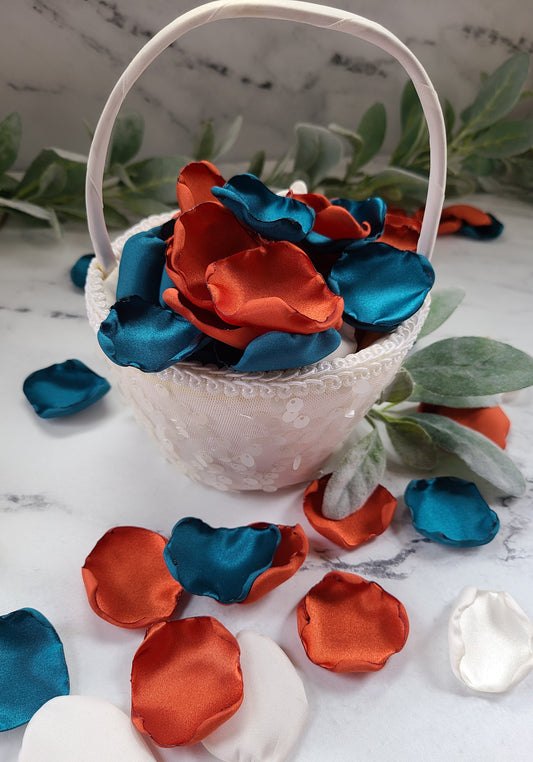Teal, ivory & Rust Rose Petals for wedding aisle decor, flower girl petals, table confetti, Western wedding decor, Future Mrs bridal brunch decorations, wedding memory table, flower girl baskets, proposal boxes