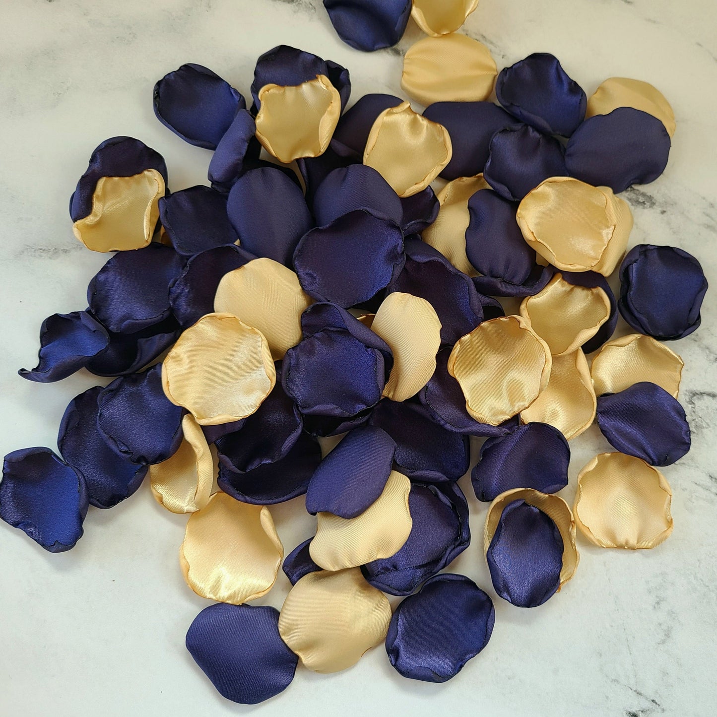 Navy Blue & Gold rose petals for fall wedding aisle decor, flower girl petals for tossing, petal patrol box, Celestial table decorations confetti, Proposal box, engagement backdrop props, Future Mrs
