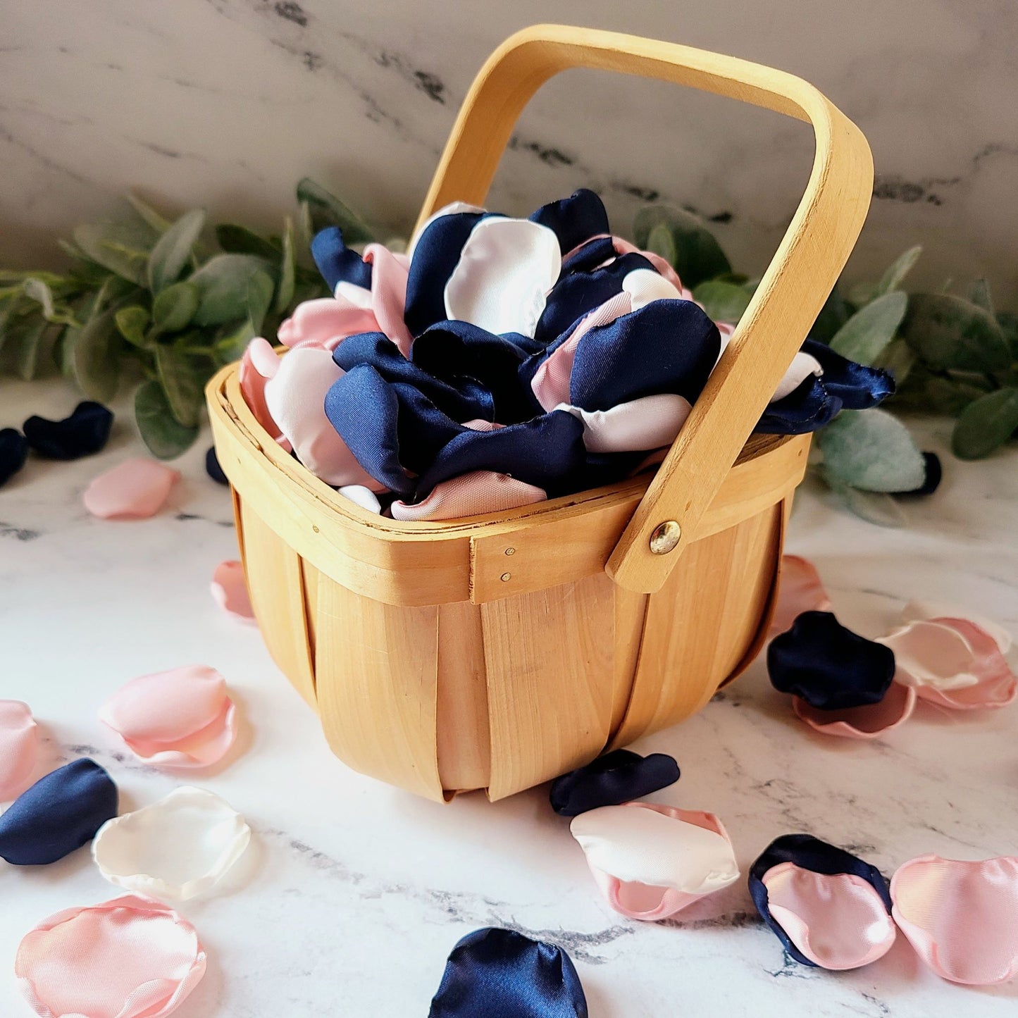 Flower Girl Basket, Petals, Navy Blue Rose Petals, Blush Pink Wedding Decor