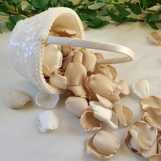 Nude and Ivory rose petals in flower girl basket, Beige and Ivory Rose Petals for flower girl basket, boho wedding ideas, engagement props, western wedding aisle decor, lantern centerpiece petal decor, bridesmaid box, engagement props