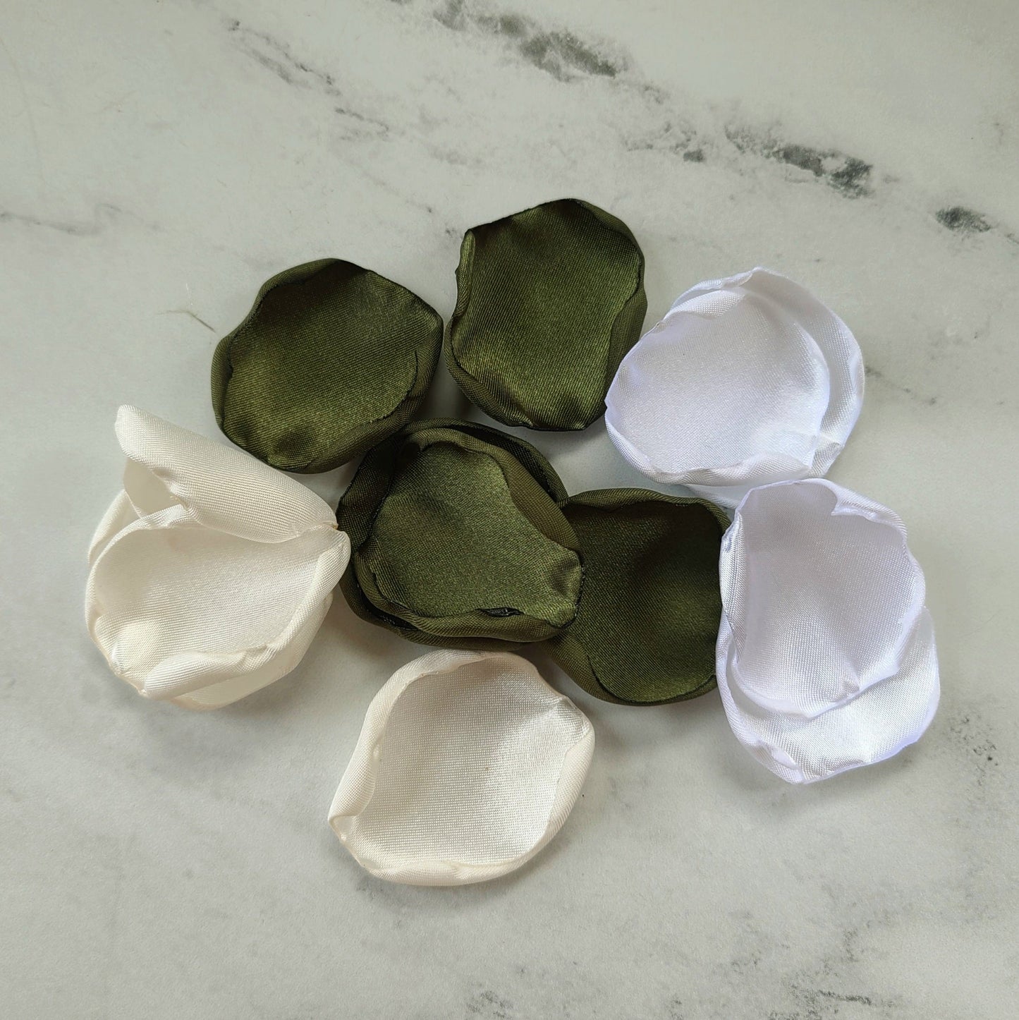 Ivory, White, Moss, Olive Green rose petals for flower girl baskets, engagement backdrop props, fall wedding decor, table confetti