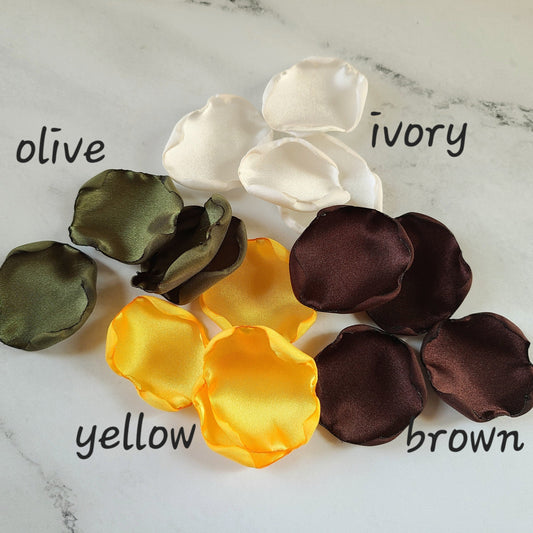 Yellow, Olive Brown, Ivory rose petals for a flower girl basket, custom wedding table confetti, western, rustic, sunflower wedding decorations, flower girl proposal box