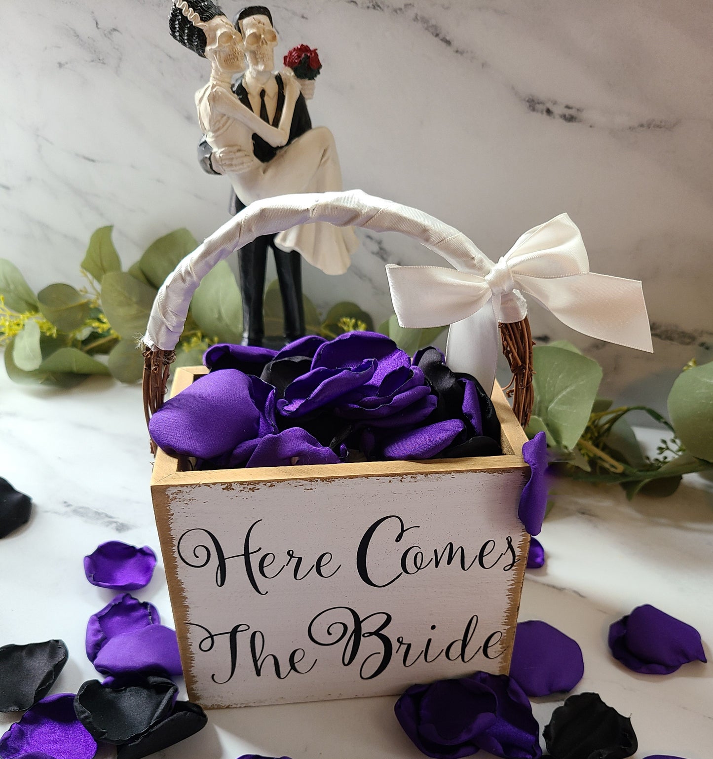 Dark Purple rose petals, table confetti, flower girl petals for tossing, bridesmaid box, gothic wedding decorations, goth bachelorette, Halloween party decor, Corpse Bride table centerpieces, Here Comes the Bride flower girl basket