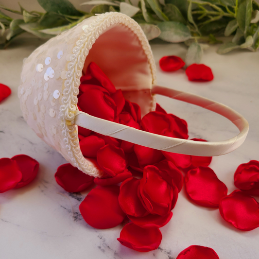 Red Rose Petals in White Flower Girl Basket, Petal Patrol Proposal, Red Rose Petals for Wedding Decor, Engagement proposal props, Valentine flower girl petals, aisle decorations, custom table confetti, classic table centerpiece decor, wedding memory table petals, Future Mrs