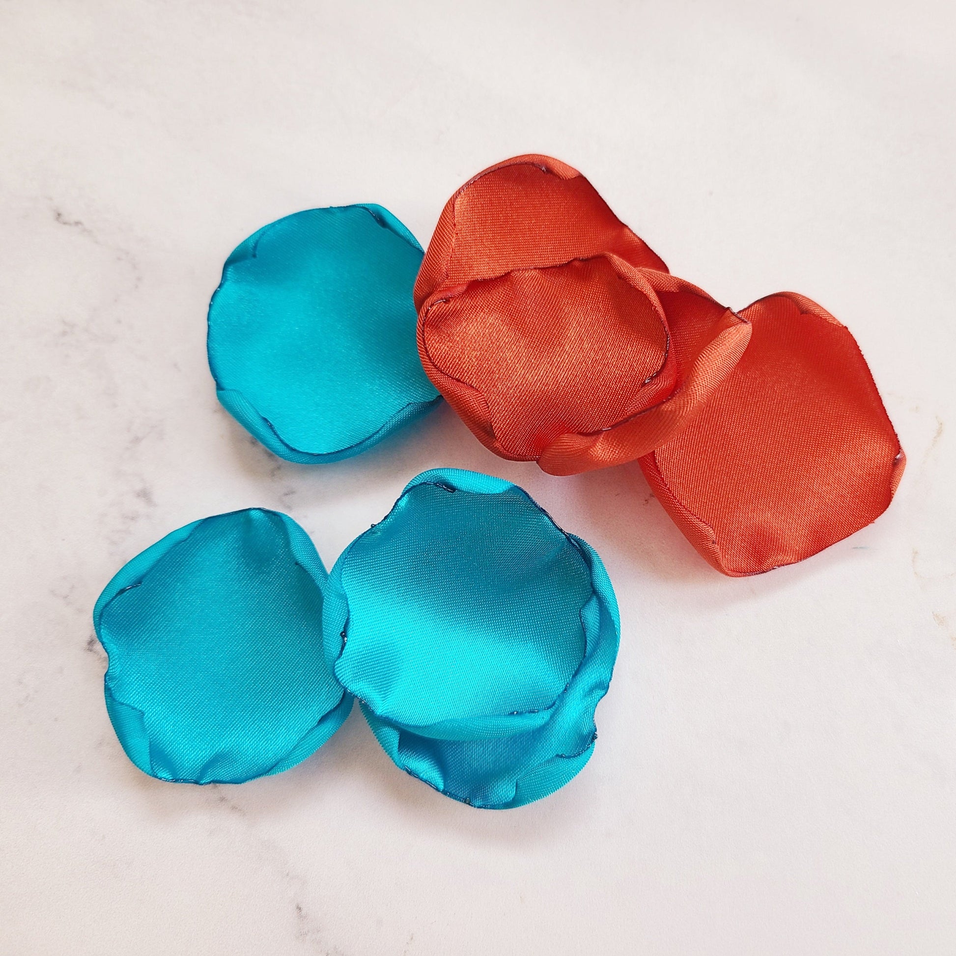 Burnt Orange and Teal Rose Petals for wedding decor and flower girl baskets, Rust and Teal western fall wedding decor rose petals , flower girl petals for a fall wedding aisle, table confetti, She Said Yes Bridal brunch decorations, Rustic engagement proposal props