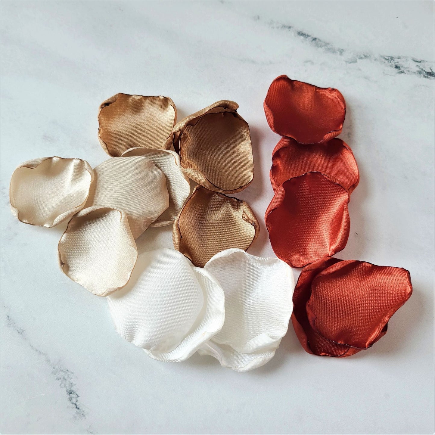 Rust, Beige, Ivory and taupe Rose petals for fall wedding decor. Proposal Ideas.