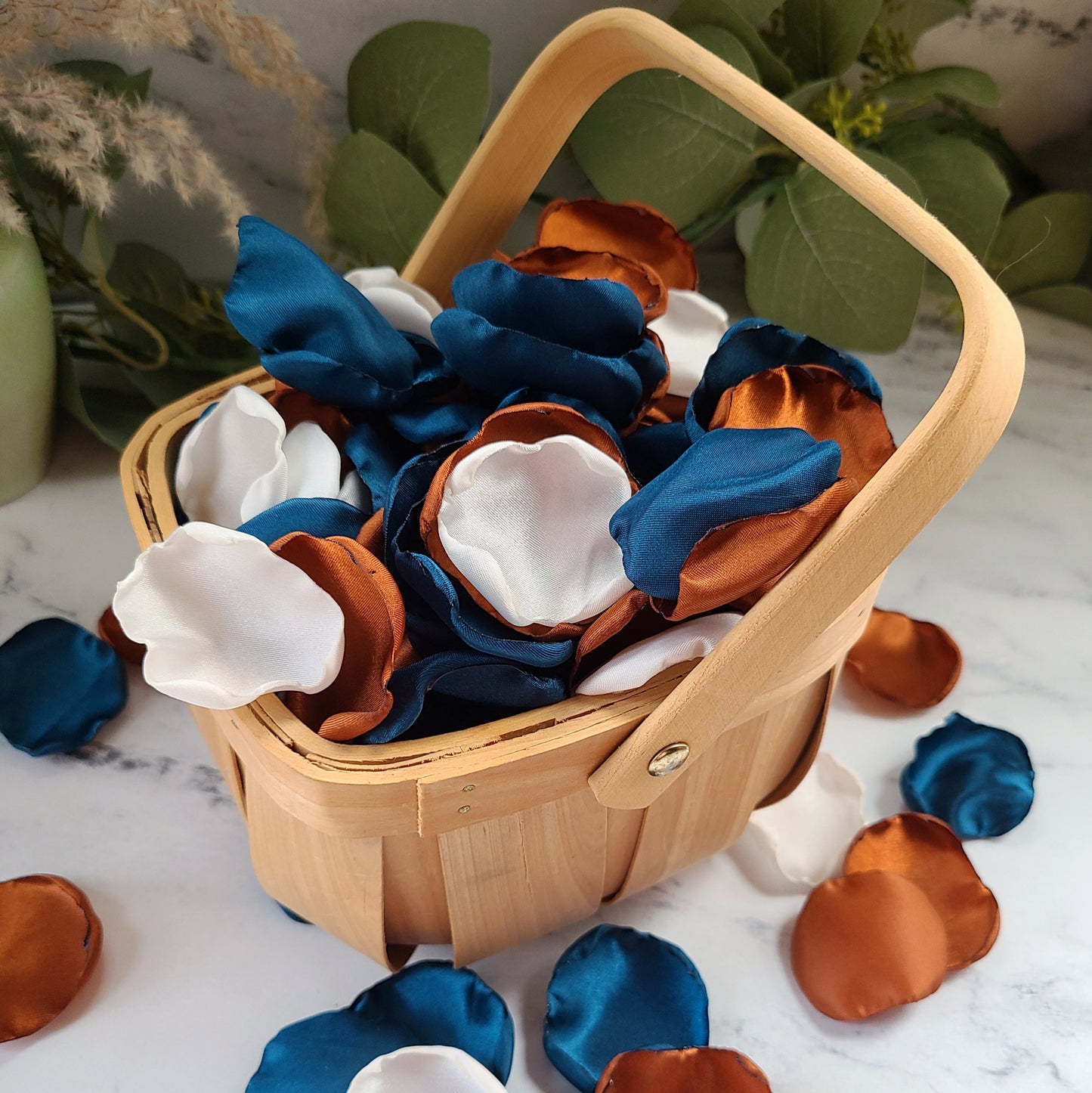 Teal, Ivory & Terracotta Rose Petals for fall wedding aisle decor, table confetti scatter, boho flower girl petals, Bridesmaid Box, Engagement backdrop proposal props