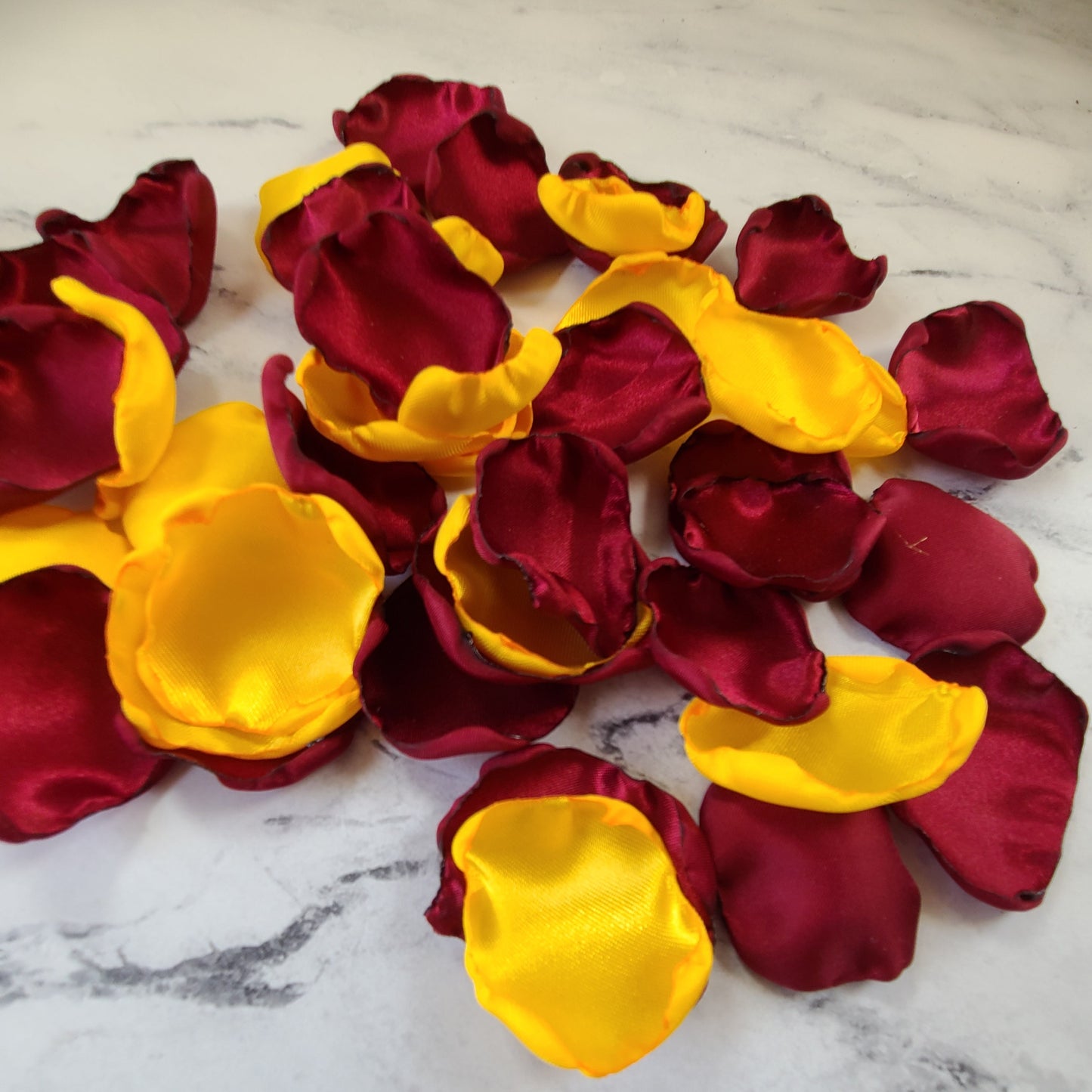 Burgundy, Lace, Burlap & Yellow Rose Petals for Sunflower Wedding Decor, Rustic Western Wedding Table Confetti, Fall wedding aisle decorations, Petals for flower girl baskets, petal patrol box, engagement props