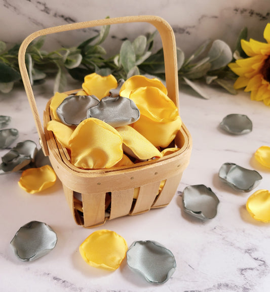 Sunflower Yellow & Sage Green Rose petals for flower girl baskets, wedding aisle decor, proposal box, engagement props, Petals in Western Flower Girl Basket