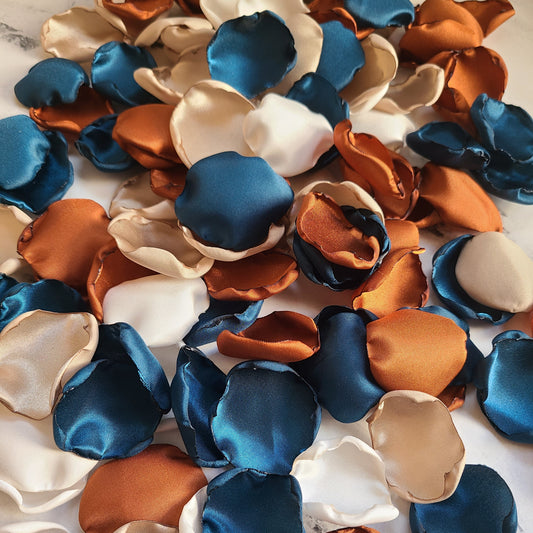 Teal, Beige, Terracotta Rose Petals for Fall Wedding Decor, Wedding Aisle decor, flower girl petals for western wedding ideas, engagement proposal props, boho wedding table centerpiece confetti,