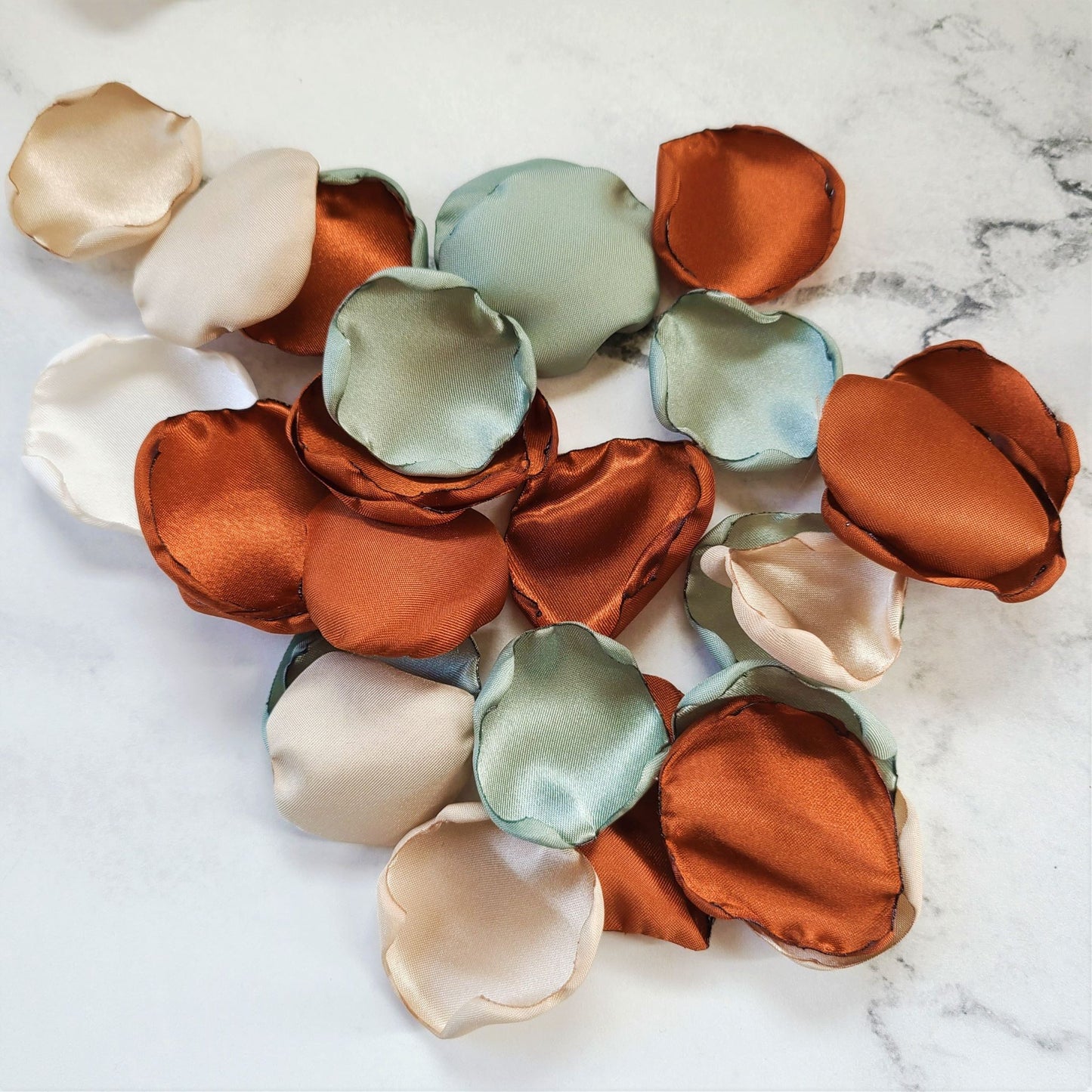 Dusty Sage, Terracotta, Beige & Ivory rose petals for a fall wedding decor theme ideas, flower girl petals, aisle decorations, table confetti, bridesmaid box, engagement backdrop proposal ideas