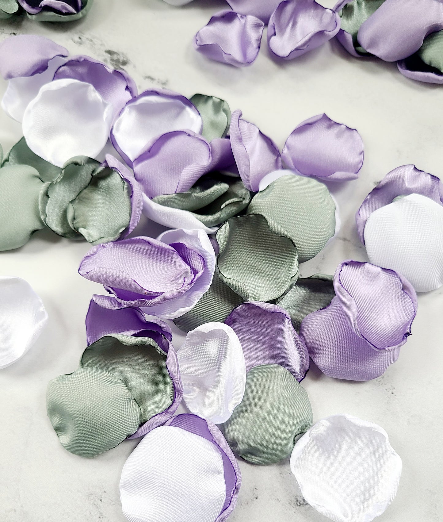 White, Dusty Sage & Lavender Rose Petals for flower girl baskets, table confetti, marry me decorations