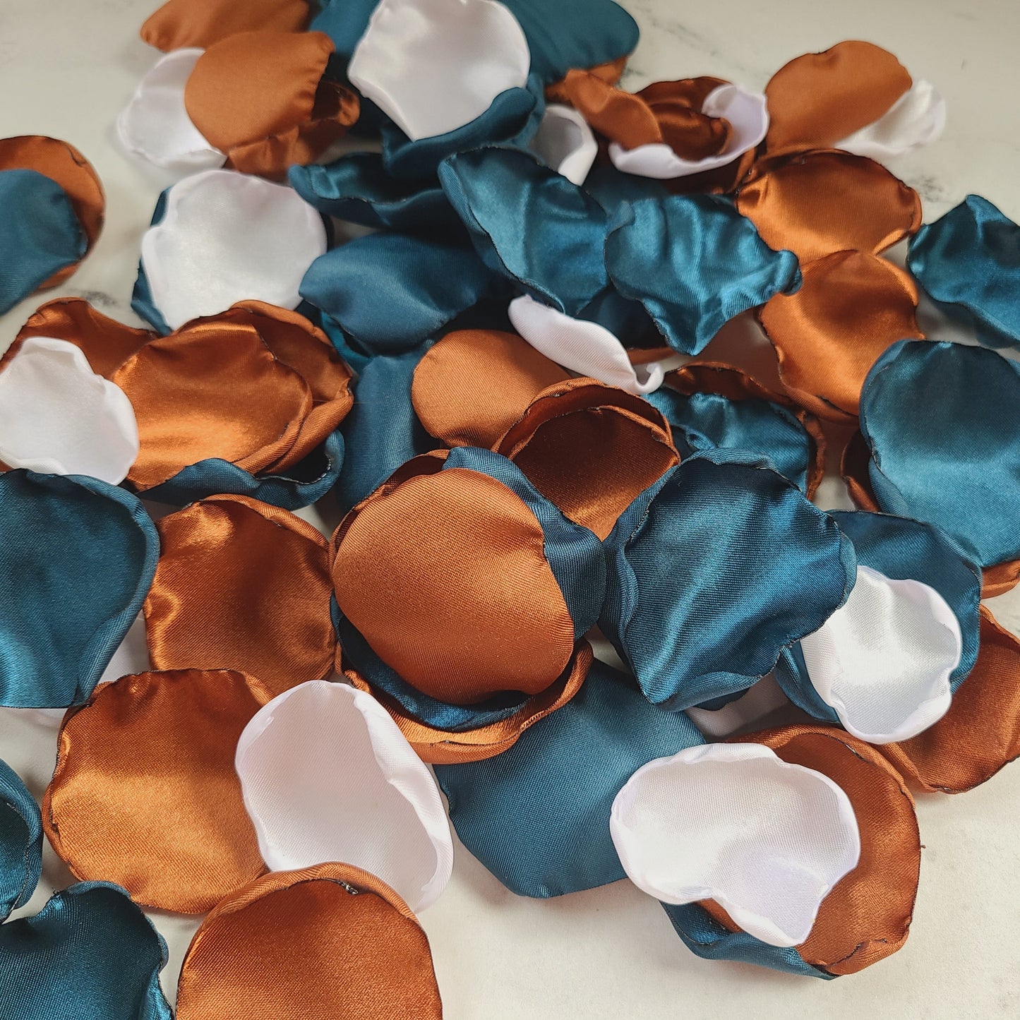 Teal, Ivory & Terracotta Rose Petals for fall wedding aisle decor, table confetti scatter, boho flower girl petals, Bridesmaid Box, Engagement backdrop proposal props