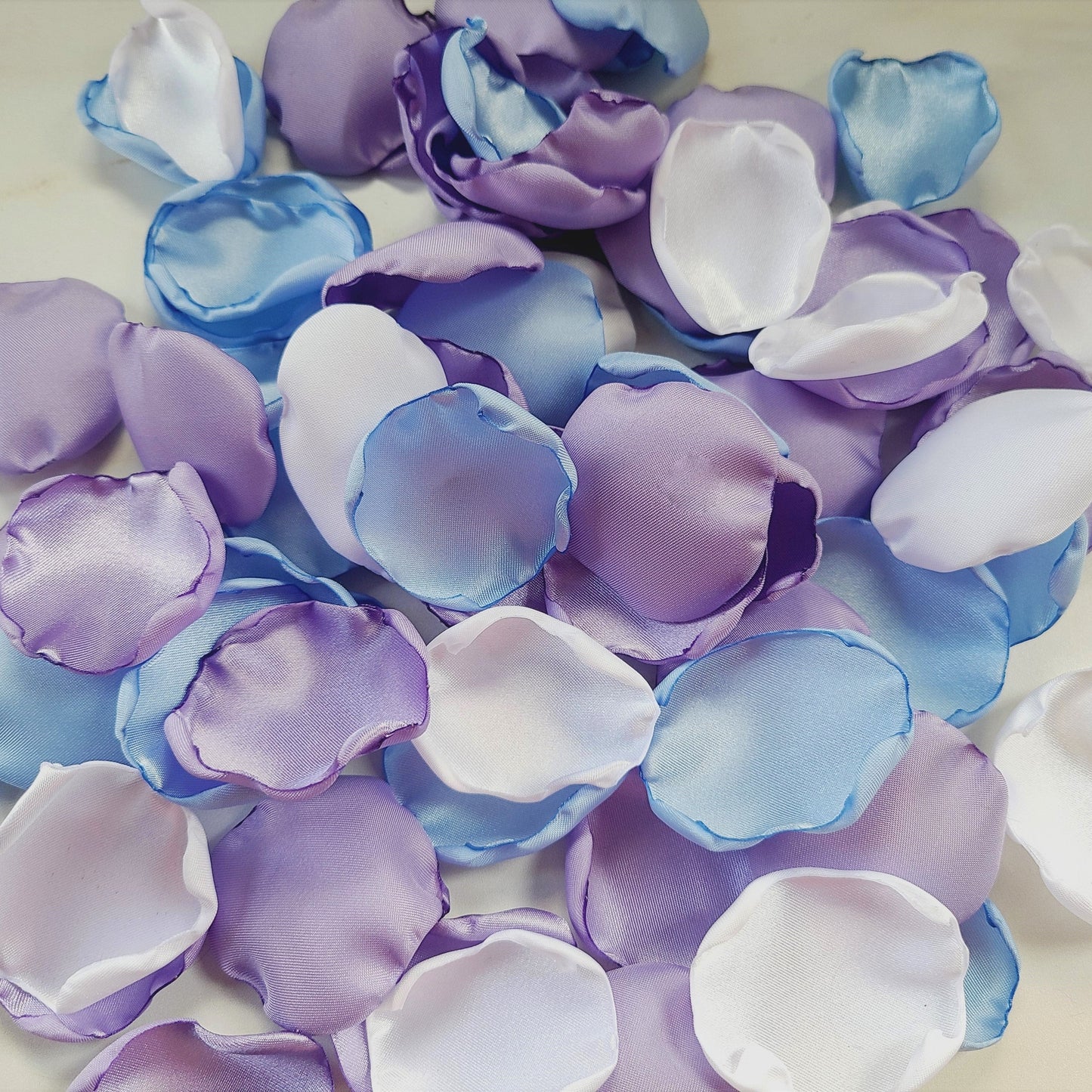 Lavender Purple, Ice Blue, White Rose Petals, Flower Girl Petals, Confetti scatter, petal patrol gift box ideas, wedding aisle decor, reception tablescapes decor,