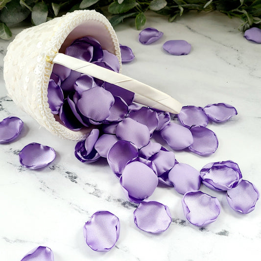 Purple Lavender Rose Petals in Ivory flower girl basket, for wedding aisle decor, flower girl petals, table confetti, marriage proposal ideas, wedding decor inspiration,