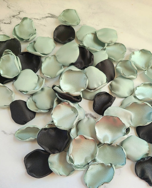Dusty Sage & Black wedding Decor Rose Petals, Boho Flower Girl Petals, Fall Wedding Aisle Decorations, Confetti Scatter