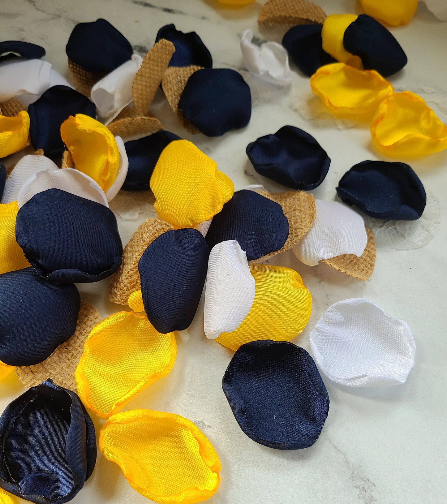 Navy Blue and Sunflower Yellow Rose Petals for Fall Wedding Decor, For Flower Girl Basket