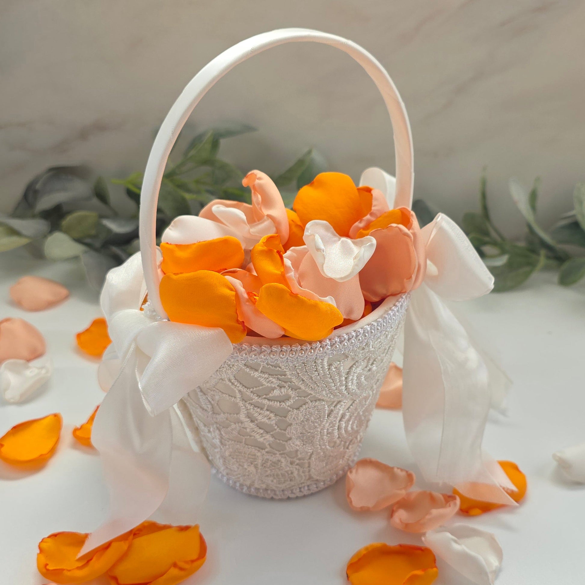 Orange Peach Yellow Ivory rose petals for flower girl petals, wedding aisle decor, whimsical wedding ideas, sunset wedding color scheme, backdrop accents, reception tablescapes 