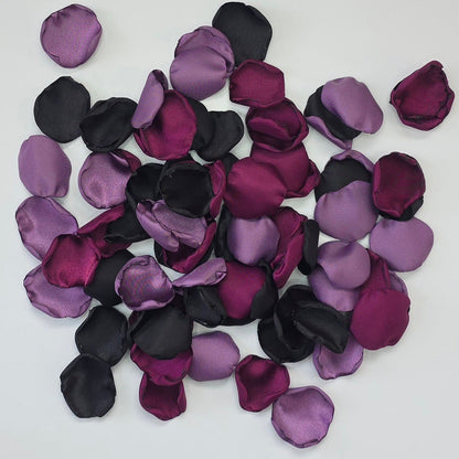 Fig, Plum, mulberry, black and Wisteria Purple rose petals. For flower girl tossing, baskets, church pew, aisle decor, flatlays, table scatter, reception table decorations. A fall color palette for a future bride planning a celestial themed wedding or nautical bridal shower event.