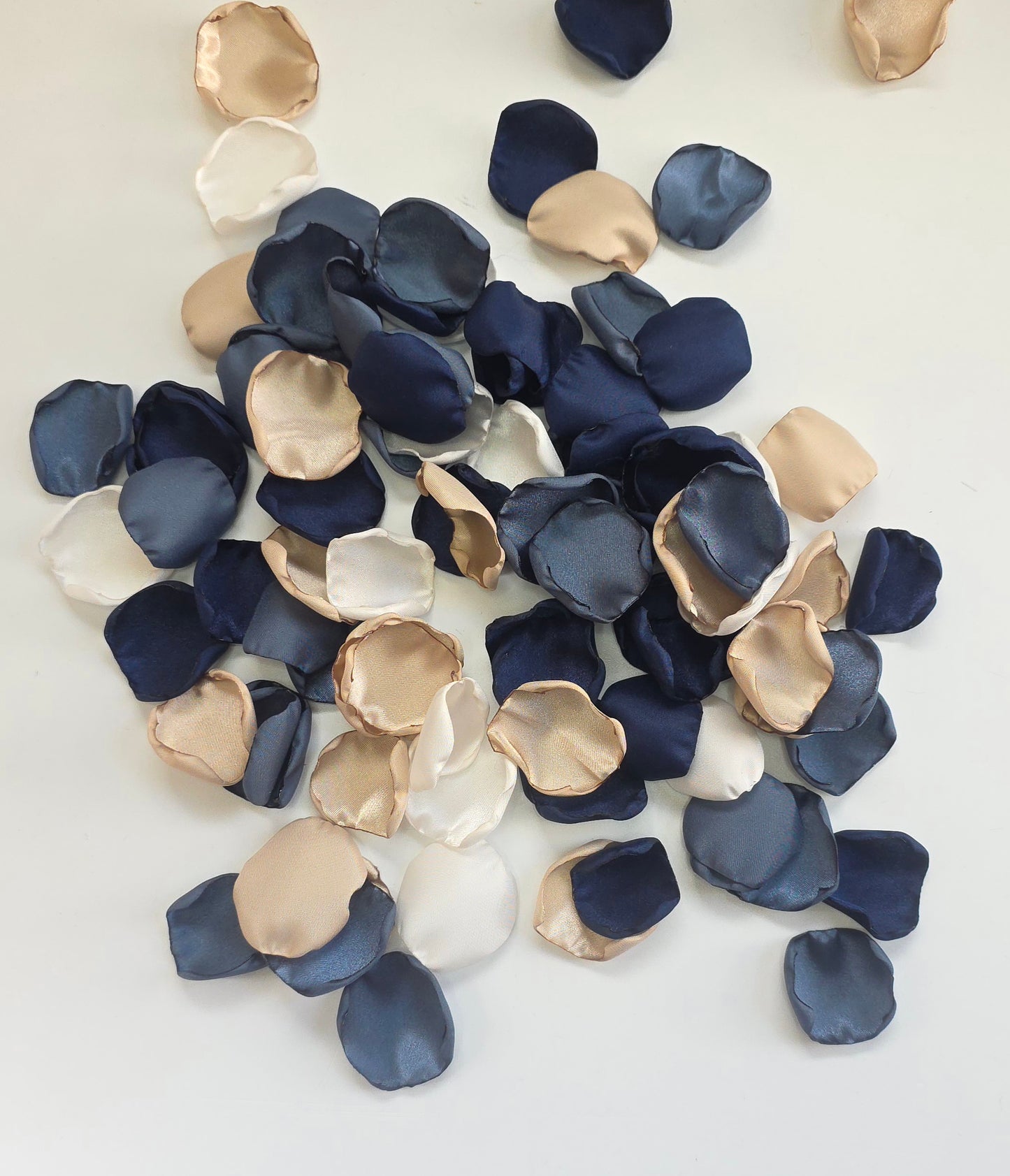 Navy, Stormy Blue, Beige, and Ivory Rose Petals, Fall Wedding Color