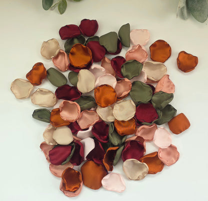 Burgundy, Olive, Blush, Terracotta Rose Petals, Fall Wedding Color Scheme